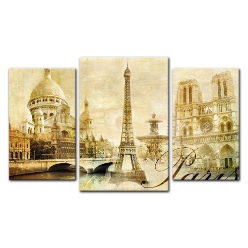 Wandbild - Paris - Bild auf Leinwand - 100x60 cm 3 teilig - Leinwandbilder - Bilder als Leinwanddruck - Städte & Kulturen - Europa - Frankreich - Collage