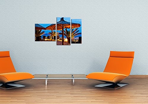Wandbild - Pebble Beach Kroatien Sonnenschirm - Bild auf Leinwand - 130x80 cm 3 teilig - Leinwandbilder - Urlaub, Sonne & Meer - Adria - Strand - Palmen