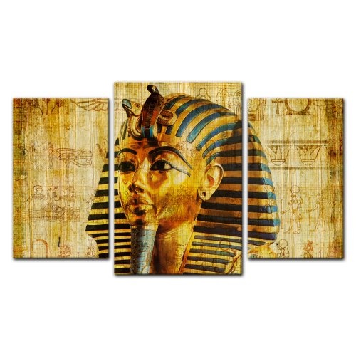 Wandbild - Pharao - Ägypten - Bild auf Leinwand - 100x60 cm 3 teilig - Leinwandbilder - Bilder als Leinwanddruck - Städte & Kulturen - Afrika - altes Ägypten - Pharaonenmaske