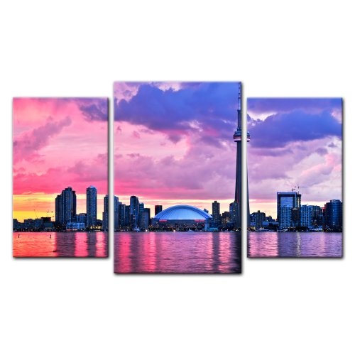 Wandbild - Skyline von Toronto - Bild auf Leinwand - 100x60 cm 3 teilig - Leinwandbilder - Bilder als Leinwanddruck - Städte & Kulturen - Nordamerika - Kanada - Stadtansicht von Toronto