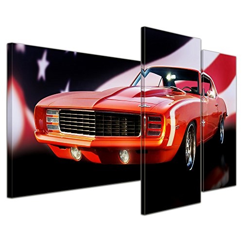 Wandbild - Chevrolet Camaro - Bild auf Leinwand - 130x80 cm 3 teilig - Leinwandbilder - Motorisiert - Amerika - USA - Oldtimer