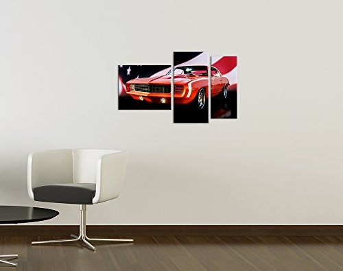 Wandbild - Chevrolet Camaro - Bild auf Leinwand - 130x80 cm 3 teilig - Leinwandbilder - Motorisiert - Amerika - USA - Oldtimer
