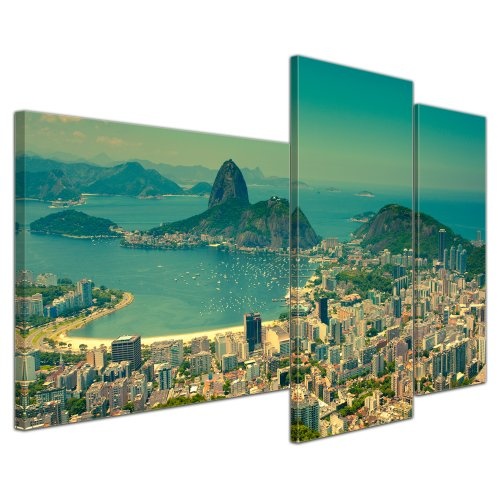 Wandbild - Rio De Janeiro - Berg Corcovado - Bild auf Leinwand - 130x80 cm 3 teilig - Leinwandbilder - Bilder als Leinwanddruck - Städte & Kulturen - Panorama Stadtansicht - Brasilien - Südamerika