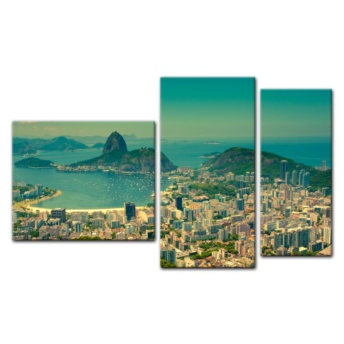 Wandbild - Rio De Janeiro - Berg Corcovado - Bild auf Leinwand - 130x80 cm 3 teilig - Leinwandbilder - Bilder als Leinwanddruck - Städte & Kulturen - Panorama Stadtansicht - Brasilien - Südamerika