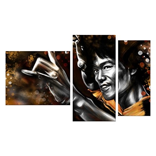 Wandbild - Bruce Lee - gelb - Bild auf Leinwand - 130x80...