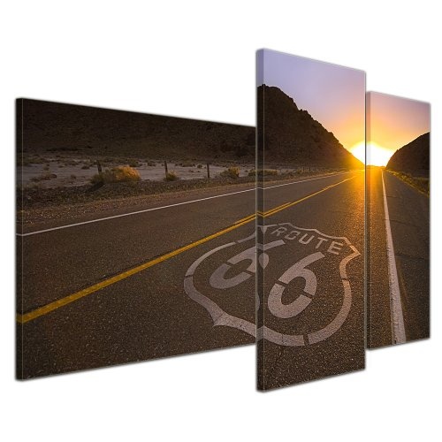 Wandbild - Historische Route 66 - USA - Bild auf Leinwand - 130x80 cm 3 teilig - Leinwandbilder - Bilder als Leinwanddruck - Landschaften - Amerika - USA - Highway