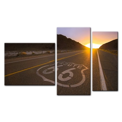 Wandbild - Historische Route 66 - USA - Bild auf Leinwand - 130x80 cm 3 teilig - Leinwandbilder - Bilder als Leinwanddruck - Landschaften - Amerika - USA - Highway