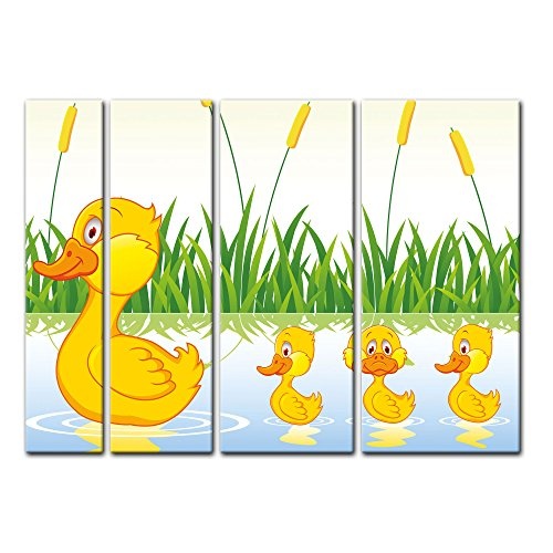 Keilrahmenbild - Kinderbild Entenfamilie - Bild auf Leinwand - 180x120 cm vierteilig - Leinwandbilder - Kinder - Entenjungen im Schutz der Mutter