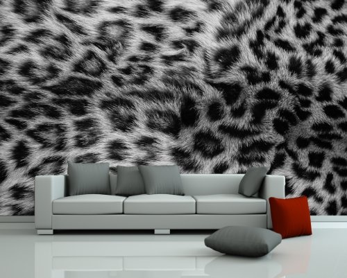 Fototapete selbstklebend Leopardenfell - schwarz weiß 420x270 cm - Bildertapete Fotoposter Poster - Katze Tier Raubtier Afrika Asien Fellmuster