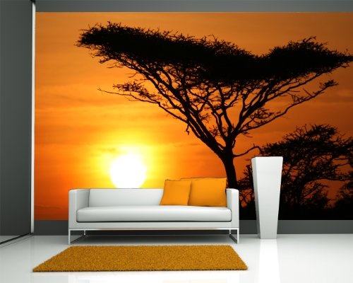 Fototapete selbstklebend Akazienbaum im Sonnenuntergang, Tanzania Serengeti Afrika - 270x180 cm - Wandtapete - Poster - Dekoration - Wandbild - Wandposter - Bild - Wandbilder - Wanddeko