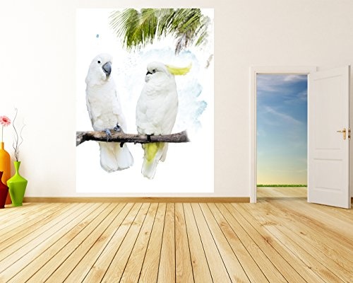 Fototapete selbstklebend Wasserfarbenbild - Kakadus - 150x200 cm - Wandtapete - Poster - Dekoration - Wandbild - Wandposter - Bild - Wandbilder - Wanddeko
