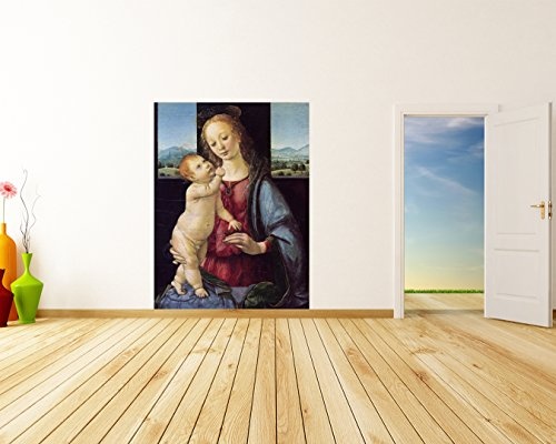 Bilderdepot24 Vlies Fototapete Leonardo da Vinci - Alte Meister - Madonna mit der Nelke - 100x130 cm - mit Kleister - Poster - Foto auf Tapete - Wandbild - Wandtapete - Vliestapete