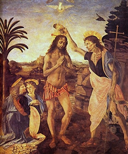 Bilderdepot24 Vlies Fototapete Leonardo da Vinci und Andrea del Verrocchio - Alte Meister - Taufe Christi - 150x180 cm - mit Kleister - Poster - Foto auf Tapete - Wandbild - Vliestapete