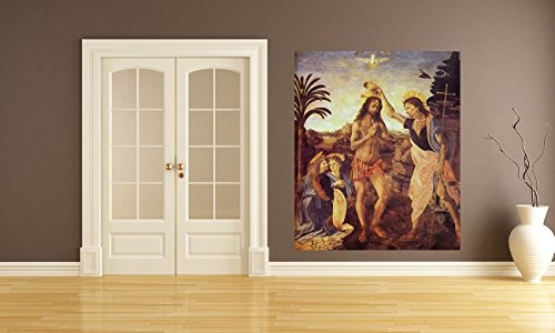 Bilderdepot24 Vlies Fototapete Leonardo da Vinci und Andrea del Verrocchio - Alte Meister - Taufe Christi - 150x180 cm - mit Kleister - Poster - Foto auf Tapete - Wandbild - Vliestapete