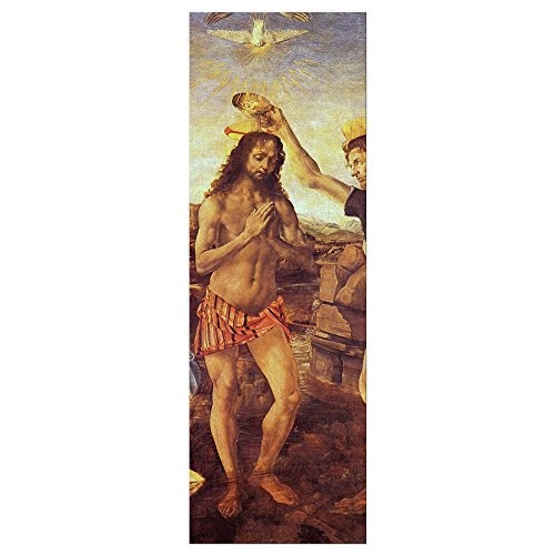 Keilrahmenbild Leonardo da Vinci und Andrea del Verrocchio Taufe Christi - 30x90cm hochkant - Alte Meister Berühmte Gemälde Leinwandbild Kunstdruck Bild auf Leinwand