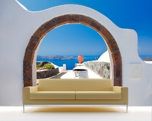Fototapete selbstklebend Window to Paradise - Santorini Griechenland - 230x150 cm - Wandtapete - Poster - Dekoration - Wandbild - Wandposter - Bild - Wandbilder - Wanddeko