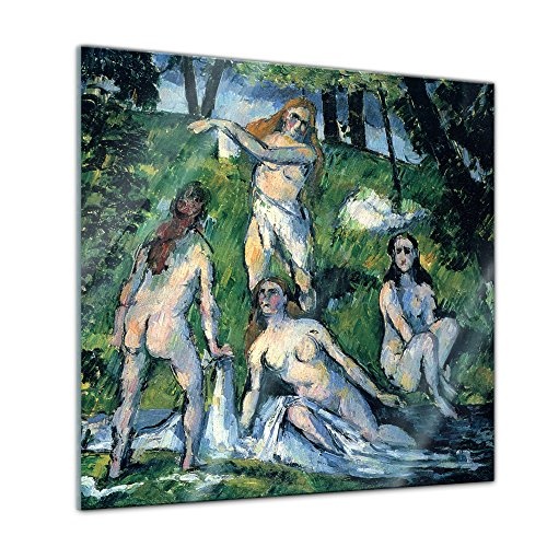 Glasbild Paul Cézanne - Alte Meister - Badende - 50x50 cm - Deko Glas - Wandbild aus Glas - Bild auf Glas - Moderne Glasbilder - Glasfoto - Echtglas - kein Acryl - Handmade