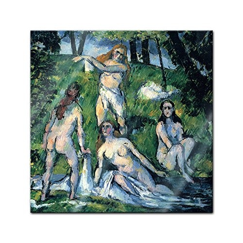 Glasbild Paul Cézanne - Alte Meister - Badende - 50x50 cm - Deko Glas - Wandbild aus Glas - Bild auf Glas - Moderne Glasbilder - Glasfoto - Echtglas - kein Acryl - Handmade