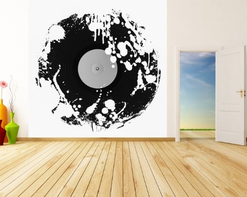 Fototapete selbstklebend Grunge Schallplatte - schwarz weiß 200x200 cm - Wandtapete - Poster - Dekoration - Wandbild - Wandposter - Bild - Wandbilder - Wanddeko