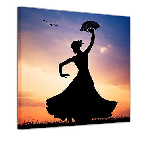 Wandbild Flamencotänzerin - 60x60 cm Leinwandbilder Bilder als Leinwanddruck Fotoleinwand Kunst & Life Style - Andalusien - Silhouette Einer Tänzerin