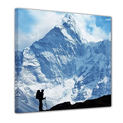 Wandbild - Klettern im Himalaya - Bild auf Leinwand - 40x40 cm einteilig - Leinwandbilder - Landschaften - Hochgebirge - Sport - Silhouette eines Bergsteigers