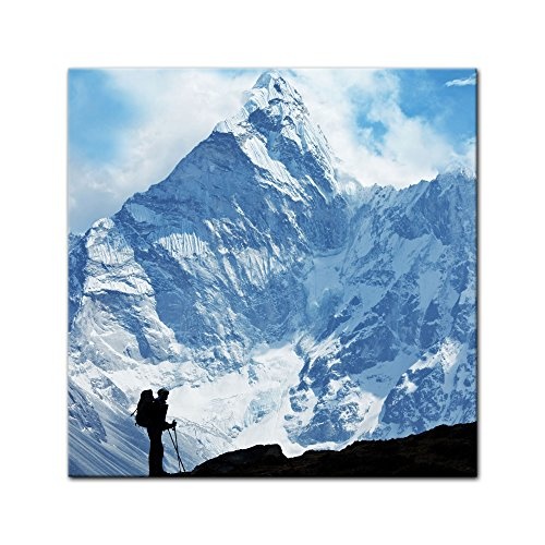 Wandbild - Klettern im Himalaya - Bild auf Leinwand - 40x40 cm einteilig - Leinwandbilder - Landschaften - Hochgebirge - Sport - Silhouette eines Bergsteigers