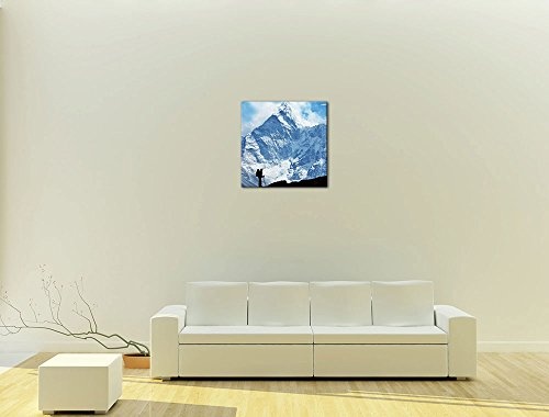 Wandbild - Klettern im Himalaya - Bild auf Leinwand - 40x40 cm einteilig - Leinwandbilder - Landschaften - Hochgebirge - Sport - Silhouette eines Bergsteigers