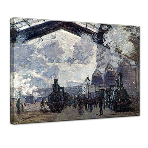Leinwandbild Claude Monet Bahnhof Saint Lazare in Paris, Ankunft eines Zuges - 80x60cm quer - Wandbild Alte Meister Kunstdruck Bild auf Leinwand Berühmte Gemälde