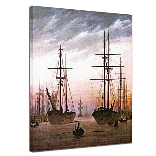 Leinwandbild Caspar David Friedrich Ansicht eines Hafens - 50x70cm hochkant - Wandbild Alte Meister Kunstdruck Bild auf Leinwand Berühmte Gemälde