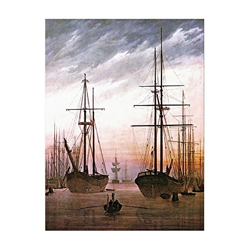 Leinwandbild Caspar David Friedrich Ansicht eines Hafens - 50x70cm hochkant - Wandbild Alte Meister Kunstdruck Bild auf Leinwand Berühmte Gemälde