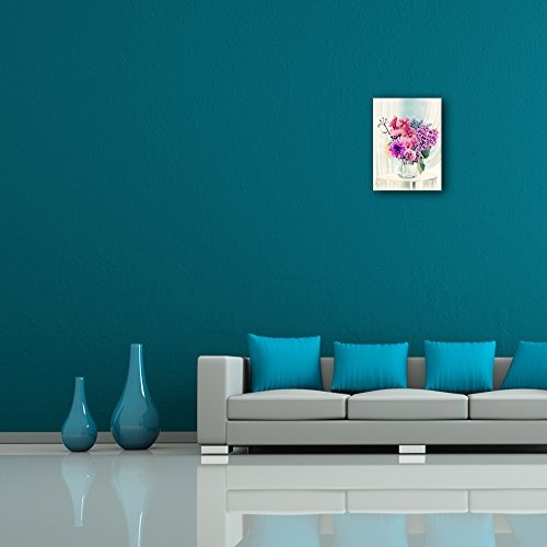 Wandbild - Blumen in Einer Vase - Bild auf Leinwand 30 x 40 cm einteilig - Leinwandbilder - Bilder als Leinwanddruck - Pflanzen & Blumen - Malerei - rote und Violette Blumen