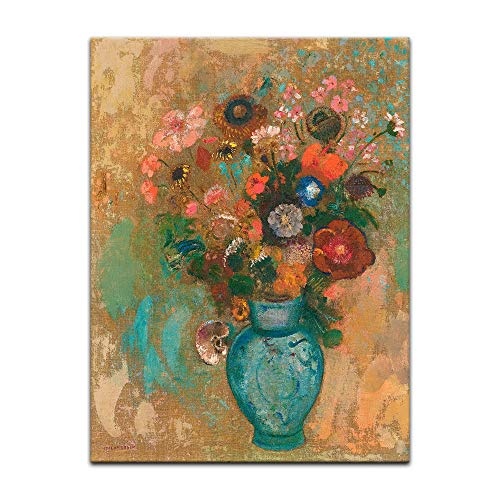 Bilderdepot24 Leinwandbild Odilon Redon Blumen in Einer blauen Vase - 50x70cm hochkant - Wandbild Gemälde