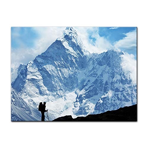 Wandbild - Klettern im Himalaya - Bild auf Leinwand - 80x60 cm einteilig - Leinwandbilder - Landschaften - Hochgebirge - Sport - Silhouette eines Bergsteigers