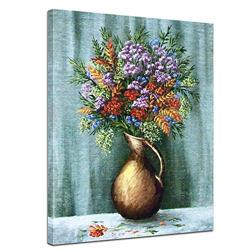 Wandbild - Bergblumenstrauß - Bild auf Leinwand 30 x 40 cm einteilig - Leinwandbilder - Bilder als Leinwanddruck - Pflanzen & Blumen - Malerei - Strauß Blumen in Einer Vase