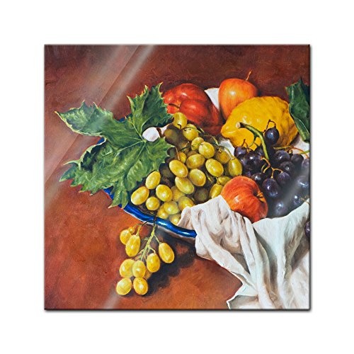 Bilderdepot24 Glasbild Kunstdruck - Früchte in Einer Schale - 20 x 20 cm - Deko Glas - brilliante Farben, inkl. Aufhängung