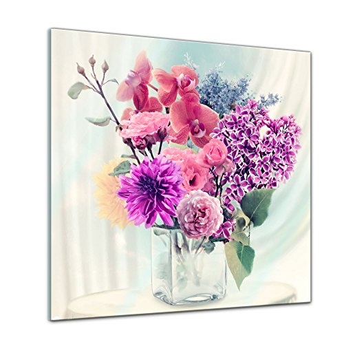 Bilderdepot24 Glasbild Kunstdruck - Blumen in Einer Vase - 20 x 20 cm - Deko Glas - brilliante Farben, inkl. Aufhängung