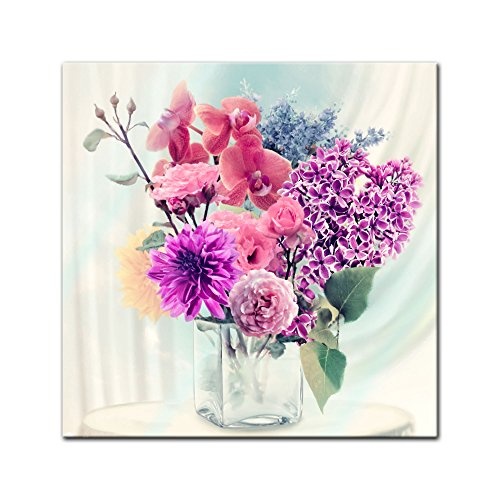 Bilderdepot24 Glasbild Kunstdruck - Blumen in Einer Vase - 20 x 20 cm - Deko Glas - brilliante Farben, inkl. Aufhängung