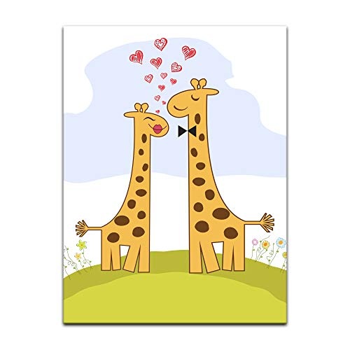 Keilrahmenbild Kinderbild verliebte Giraffen II Cartoon -...