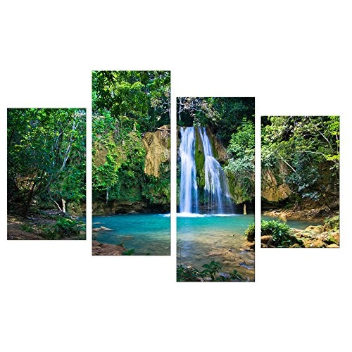 Wandbild - Wasserfall im Wald II - Bild auf Leinwand -...