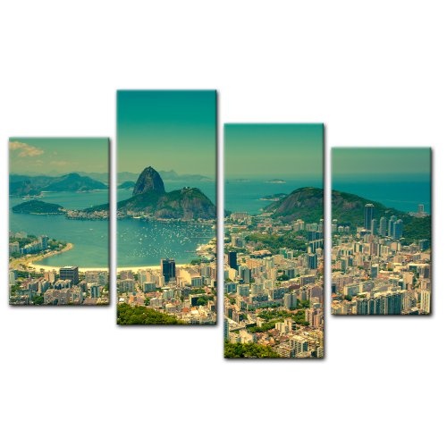 Wandbild - Rio De Janeiro - Berg Corcovado - Bild auf Leinwand - 120x80 cm 4 teilig - Leinwandbilder - Bilder als Leinwanddruck - Städte & Kulturen - Panorama Stadtansicht - Brasilien - Südamerika
