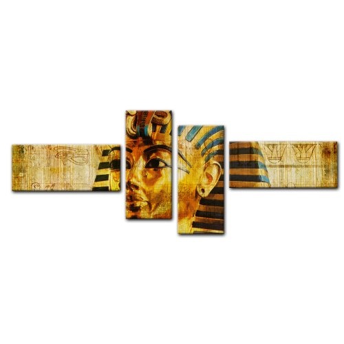 Wandbild - Pharao - Ägypten - Bild auf Leinwand - 200x75 cm 4 teilig - Leinwandbilder - Bilder als Leinwanddruck - Städte & Kulturen - Afrika - altes Ägypten - Pharaonenmaske