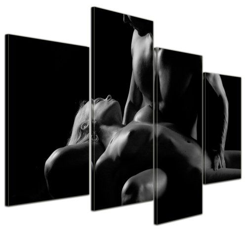 Wandbild - Paar Erotik - schwarz weiß - Bild auf Leinwand - 120x80 cm 4 teilig - Leinwandbilder - Bilder als Leinwanddruck - Akt & Erotik - Mann und Frau in schwarz weiß