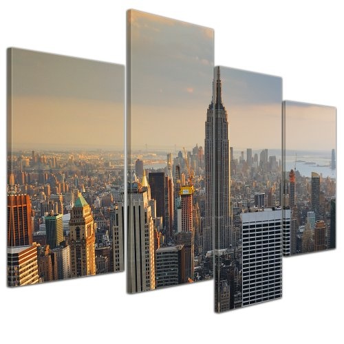 Wandbild - New York City II - Bild auf Leinwand - 120x80 cm 4 teilig - Leinwandbilder - Städte & Kulturen - Amerika - Stadtansicht von New York - Luftaufnahme von Manhattan