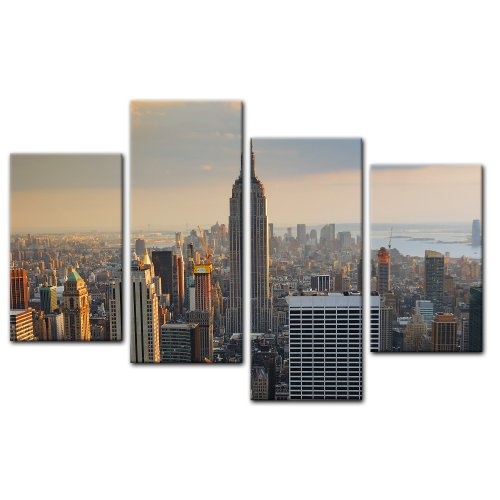 Wandbild - New York City II - Bild auf Leinwand - 120x80 cm 4 teilig - Leinwandbilder - Städte & Kulturen - Amerika - Stadtansicht von New York - Luftaufnahme von Manhattan