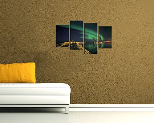 Wandbild - Nordlichter III in Yukon - Kanada - Bild auf Leinwand - 120x80 cm 4 teilig - Leinwandbilder - Landschaften - Amerika - Polarlicht - Aurora Borealis - Polargebiete