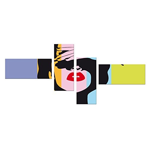 Wandbild - Retro Frau Pop Art Stil - Bild auf Leinwand - 200x80 cm 4 teilig - Leinwandbilder - Urban & Graphic - Andy Warhol - Kunst - farbig - bunt