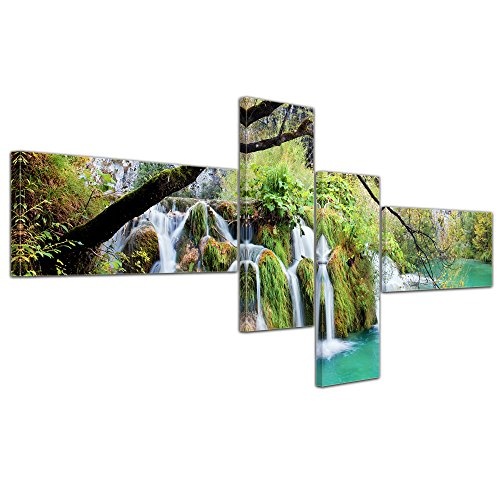 Wandbild - Wasserfall im Herbst - Bild auf Leinwand - 200x80 cm 4 teilig - Leinwandbilder - Landschaften - Kroatien - Nationalpark Plitvicer Seen