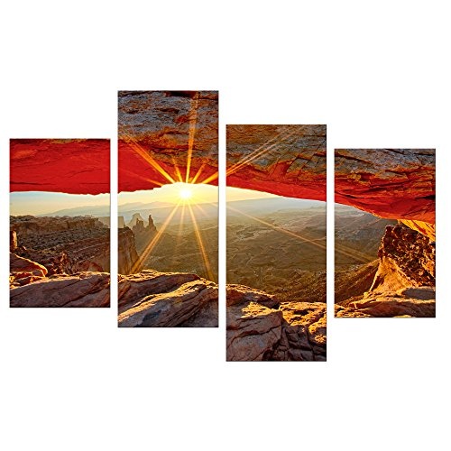 Wandbild - Sonnenaufgang im Arches-Nationalpark - Utah - Bild auf Leinwand - 120x80 cm 4 teilig - Leinwandbilder - Landschaften - Amerika - USA - Colorado-Plateaus - Steinbogen