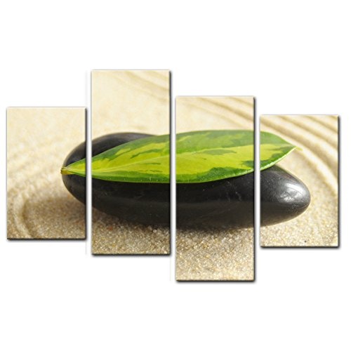 Wandbild - Zen Steine X - Bild auf Leinwand - 120x80 cm 4 teilig - Leinwandbilder - Bilder als Leinwanddruck - Geist & Seele - Asien - Wellness