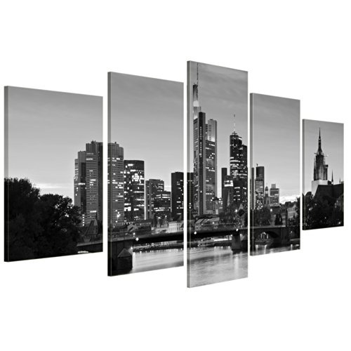 Wandbild - Frankfurt Skyline schwarz weiß -...